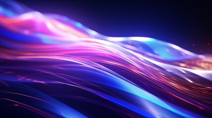 Glowing energy lines. Lightly blurred background with neon information threads. Illustration on the theme of high technologies in the future.