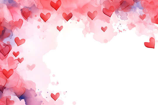 Valentine's Day background with hearts frame in watercolor style.