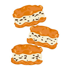 Vanilla Cream Puffs French dessert Fresh and delicious homemade desserts Vintage vector illustration. Isolated isolated on a white background.