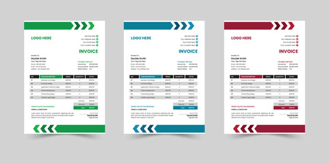 Business invoice form template. money bills or price invoices and payment agreement design templates. Tax form, bill graphic or payment receipt page vector set.