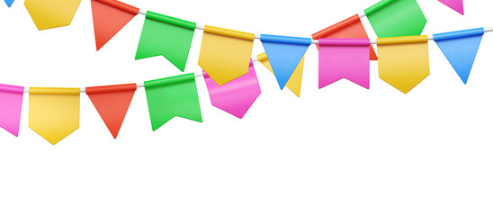 3d party bunting colorful banner, decoration garland for birthday or circus. Summer fair poster, carnival ribbon rope