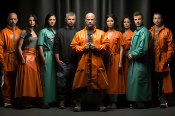 Staff in green, orange and black clothing