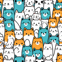 Seamless pattern with cats. Background for fabric, textile, wallpaper, posters, gift wrapping paper, napkins, tablecloths, pajamas. Print for kids, baby, children blue color