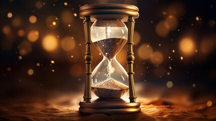 A classic, vintage-style hourglass with the last grains of sand falling to welcome the New Year.
