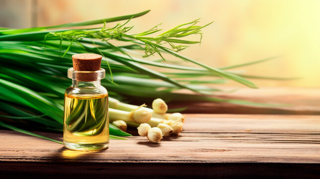 lemongrass essential oil in a bottle. Generative AI,
