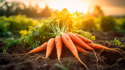 Carrot harvest in the garden. Generative AI, - obrazy, fototapety, plakaty