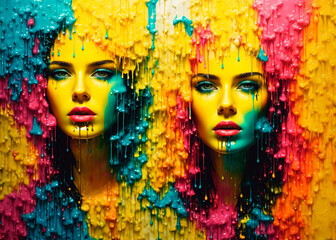 Fashionable portrait of beautiful women with bright makeup.