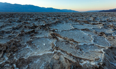 Cracked crystalline salt, Dry cracked earth in Salt Flats, Death Valley
