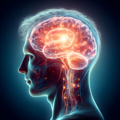 A concept of brain glowing in a female's head