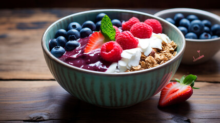 Porridge with berries in a bowl for breakfast. Generative AI,