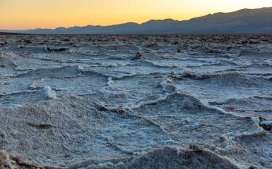 Cracked crystalline salt, Dry cracked earth in Salt Flats, Death Valley