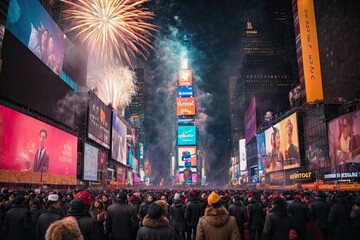 Festival Celebration at NYC of New York, Hyper active celebration of christmas, new year etc festivals with fireworks at night