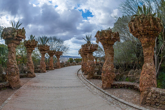 Colonnaded in Vaulted Passage in Park G&uuml;ell, Barcelona, Catalonia, Spain
