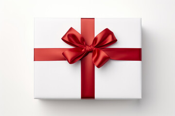 Unveiling a Blank White Gift Box with Vibrant Red Ribbon