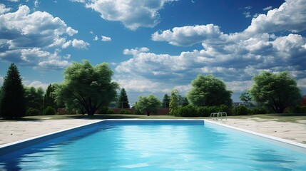 Empty swimming pool in summer.