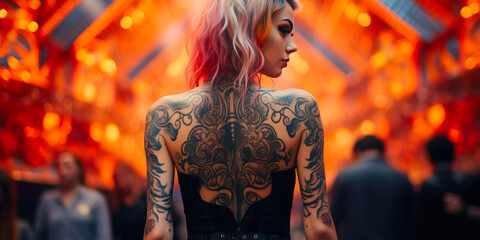 Obraz premium Captivating Ink: Women's Back View in Detail