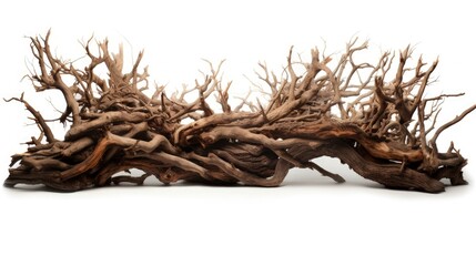 dry branches pile for fire on dirt isolated on white background