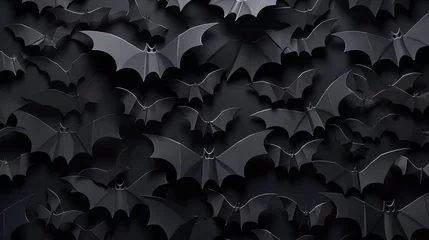 Fotobehang halloween decorations concept - seamless pattern with black paper bats on grey background © HN Works
