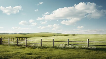 Fototapeta na wymiar view of white fence in farm field