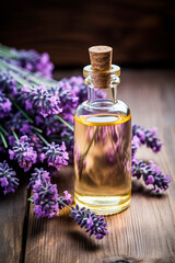 Obraz na płótnie Canvas Lavender essential oil in a bottle. Generative AI,
