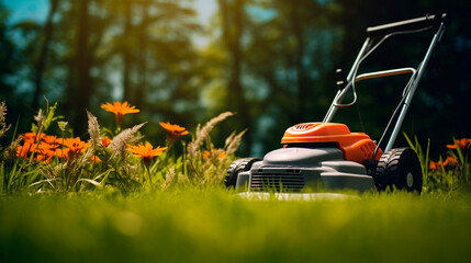 A lawn mower mows the lawn. Generative AI,