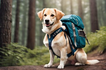 A dog wearing a backpack