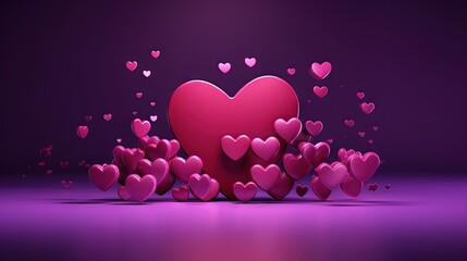 Social Media Hearts Likes 3D Symbol Minimal in Purple Background. 3D Render Red Heart Like Bubble Sign With Copy space. Social Media marketing concept