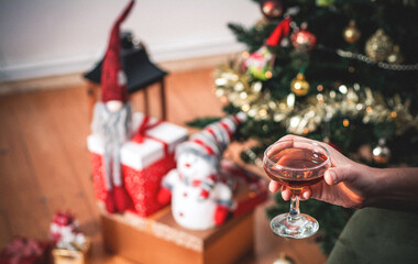 woman holding liquor in hand celebration, Concept of holiday party and pleasure.