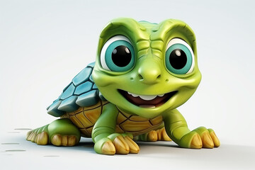 Fototapeta premium 3d rendering of a cute little turtle isolated on white background. 