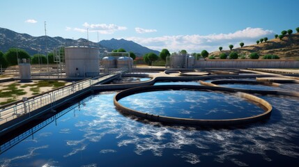 Wastewater treatment plant. Reservoir for purification of sewage.