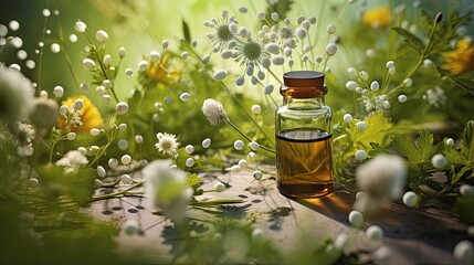 Alternative medicine herbs and homeopathic globules. Homeopathy medicine concept - obrazy, fototapety, plakaty