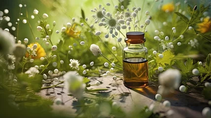 Fotobehang Alternative medicine herbs and homeopathic globules. Homeopathy medicine concept © HN Works