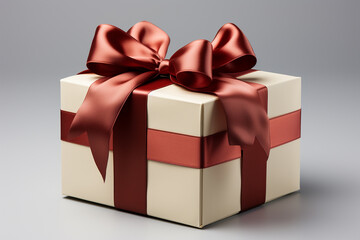 Fototapeta premium Gift box with red bow on gray background. 3d rendering