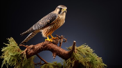 The Eurasian hobby Falco subbuteo or just hobby, is a small, slim falcon, Falconidae, young bird on the branch. - Powered by Adobe