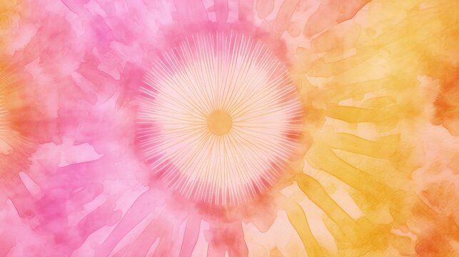 Orange Watercolor Batik Repeat. Tiedye Print Fun Illustration. Washed Optical Indonesian Watercolor Batik Repeat. Handmade Pink Illustration. Tie Multi. Texture Paint Simple.