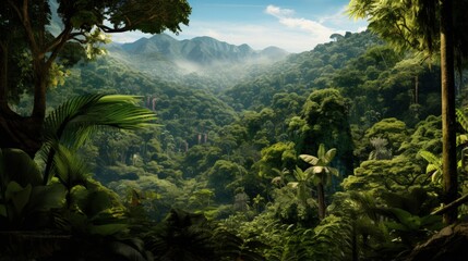 View over a tropical forest canopy, nature background of the rainforest