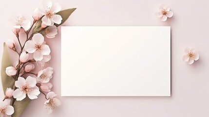 Vintage blank paper card mockup, greeting card design for wedding or birthday. Top view with copy space. Romantic minimal style.