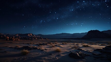 desert at night under stars light - obrazy, fototapety, plakaty