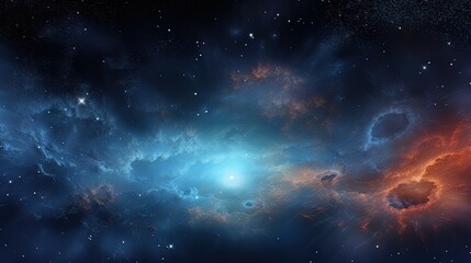 360 degree interstellar cloud of dust and gas. Space background with nebula and stars. Glowing nebula. Environment 360° HDRI map. Equirectangular projection, spherical panorama. 3d illustration - obrazy, fototapety, plakaty