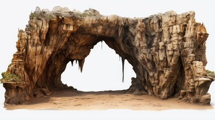 Cave entrance, stalactites rocks, cave mouth stone isolate on white clipping path - obrazy, fototapety, plakaty
