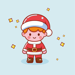 Little boy dressed as santa claus 2d children's illustration