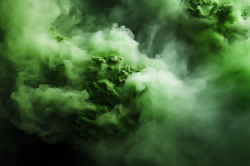 abstract background with green smoke and splashes of powder. explosion of green powder