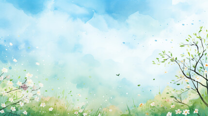 Fototapeta na wymiar Watercolor Springtime Background Image, Backdrop Art For Spring Presentation, Minimalist Simple Background Watercolor Painting