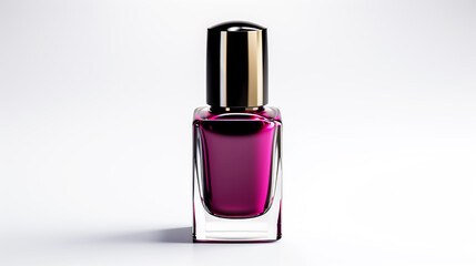 Violet nail polish bottle on white background