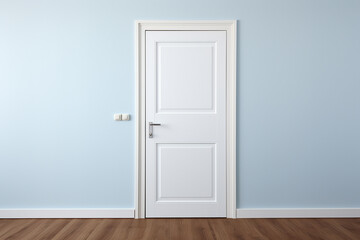 3d rendering of white door in empty room with light blue wall