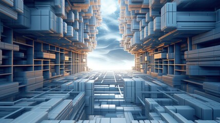 Fototapeta premium Virtual Construction Series. Backdrop composed of rectangular design elements in perspective and suitable for use in the projects on science, computers and technology