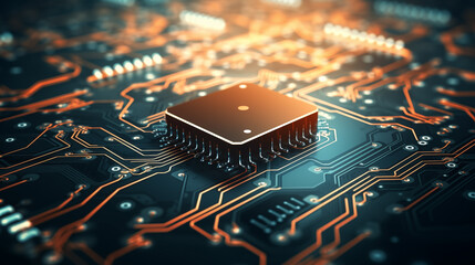 A computer chip on top of a printed circuit board - obrazy, fototapety, plakaty
