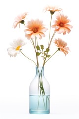 A glass vase filled with pink and white flowers.