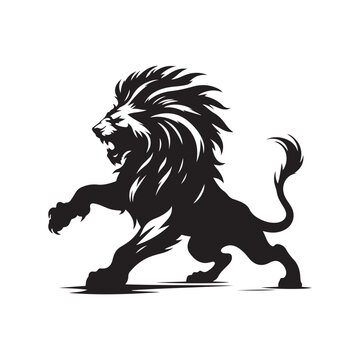 Ferocious Lion Assault Silhouette - A Dynamic Wildlife Photograph Showcasing the Untamed Power and Aggressive Nature of the King of the Jungle