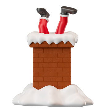 Santa Claus entering chimney in 3d render illustration 
